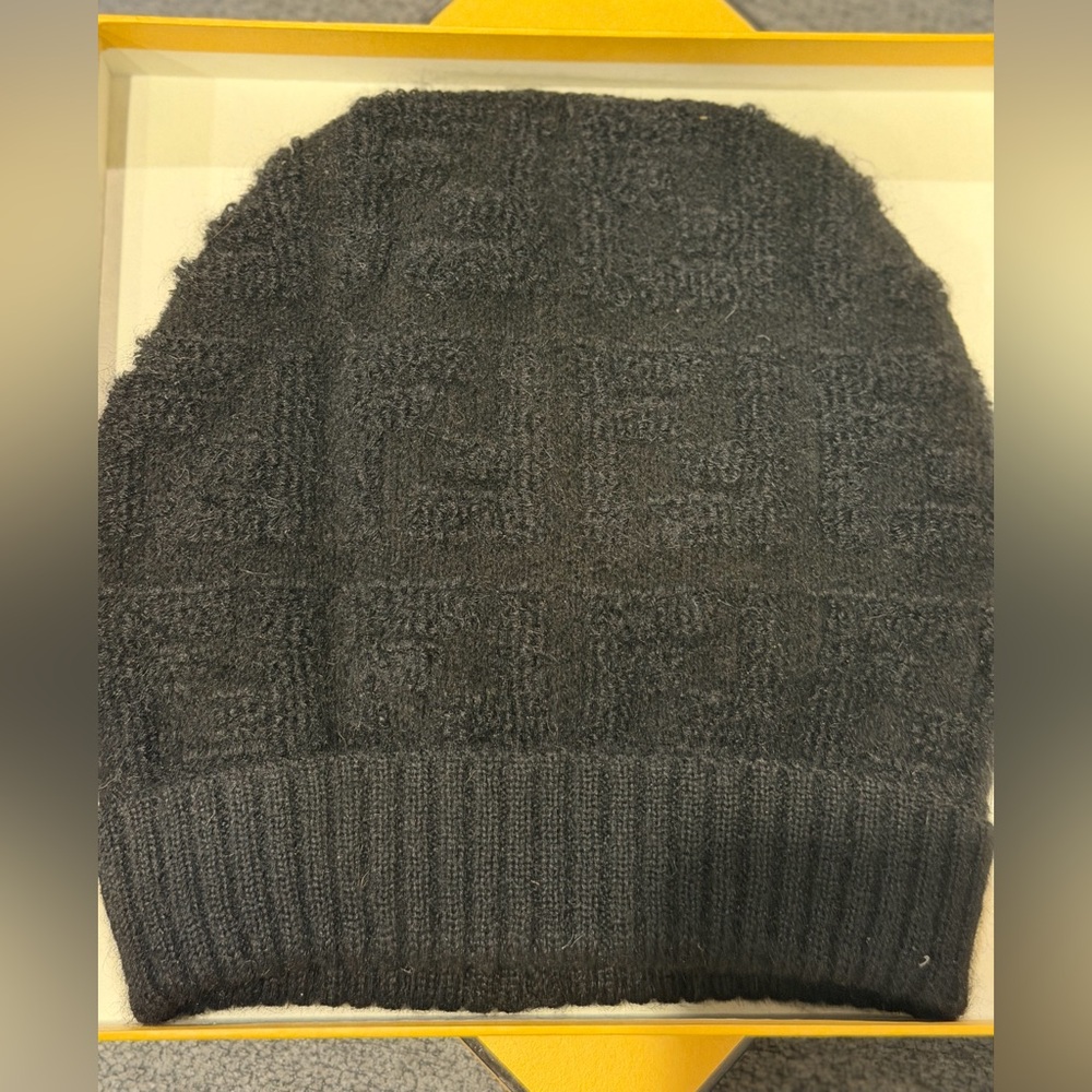 Fendi FF unisex black wool blend hat beanie